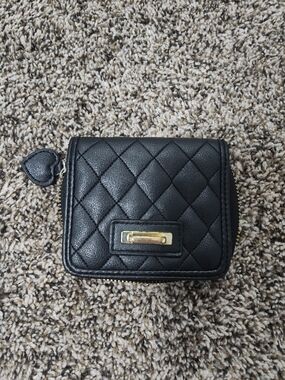 Quilted Black Women's Zip Wallet with Gold Accent